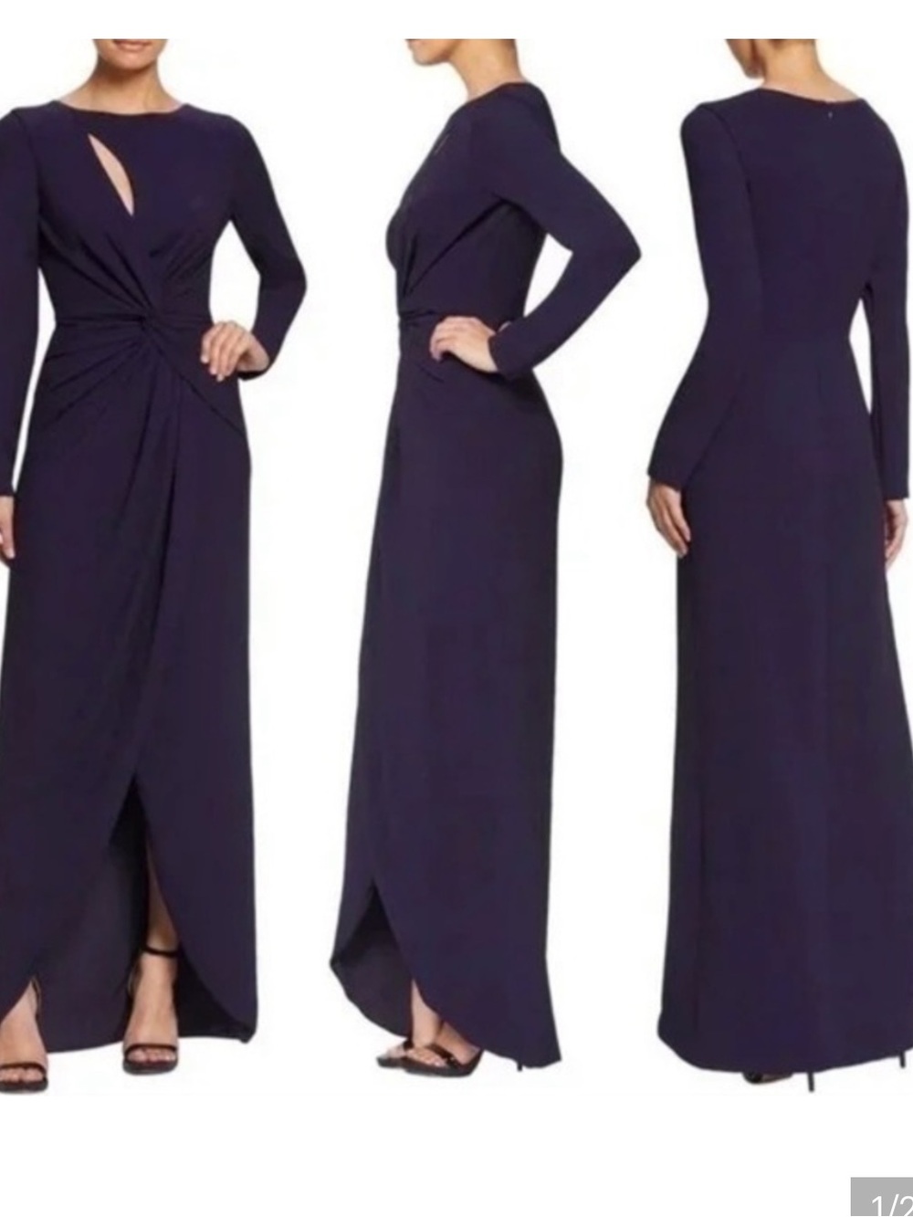Dress The Population Naomi Gown Deep Purple Long Sleeve Fall Wedding Guest Large